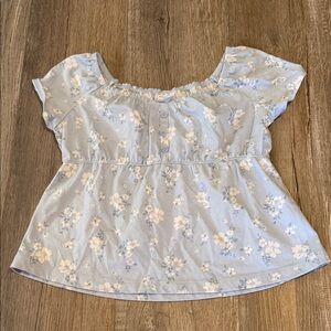 abercrombie kids Light Blue Floral Button-Front Peasant Top